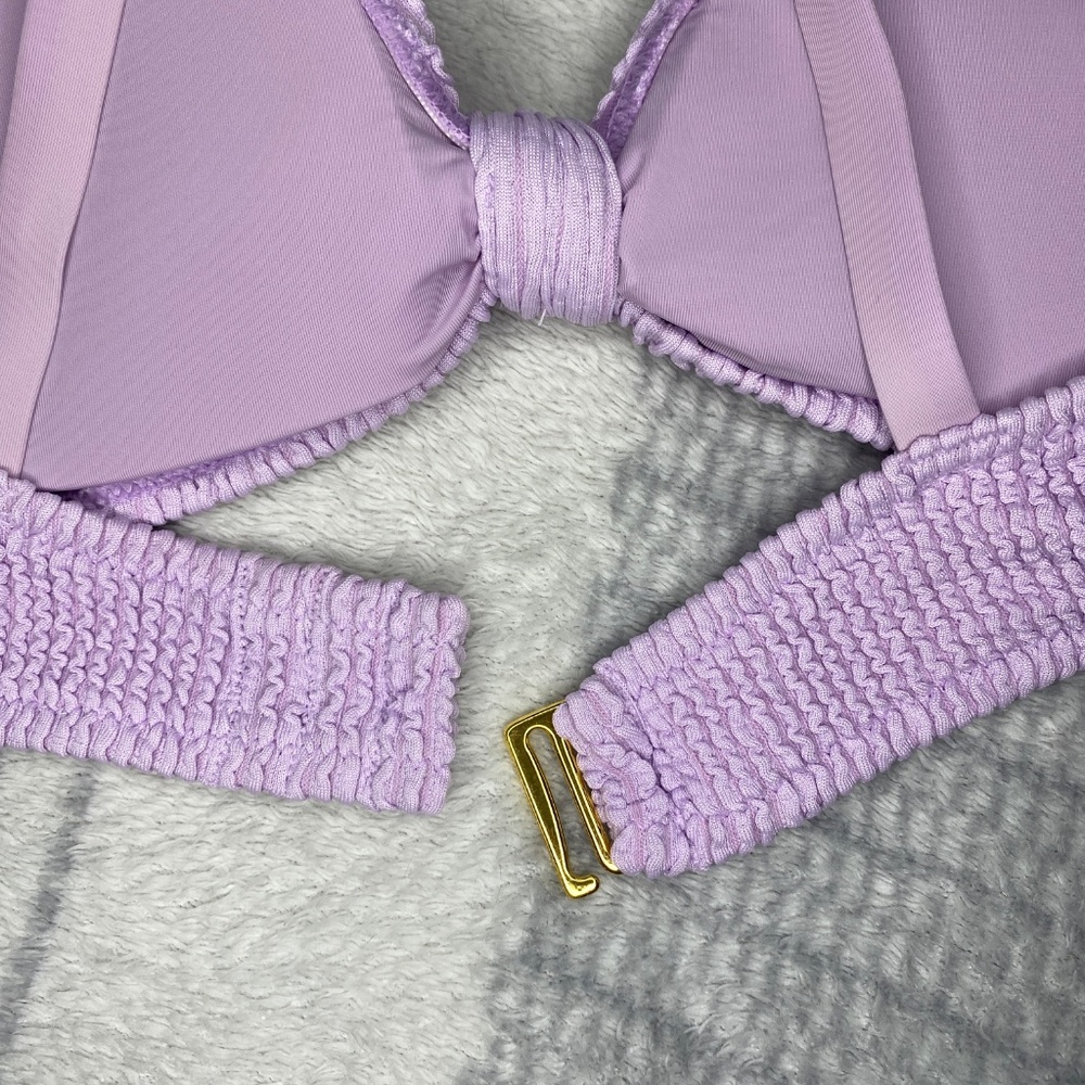 Lively Ruched Plunge Bralette & High Waist Swimsuit Bikini Lilac Size M NWOT - Picture 13 of 16